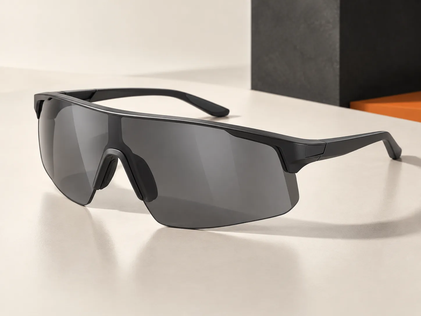 AI-generated charcoal sport shield sunglasses design concept